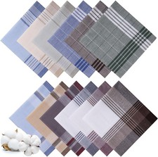 12 Pcs Handkerchiefs for Men, 100 Soft Cotton Men's Handkerchiefs with Check, L