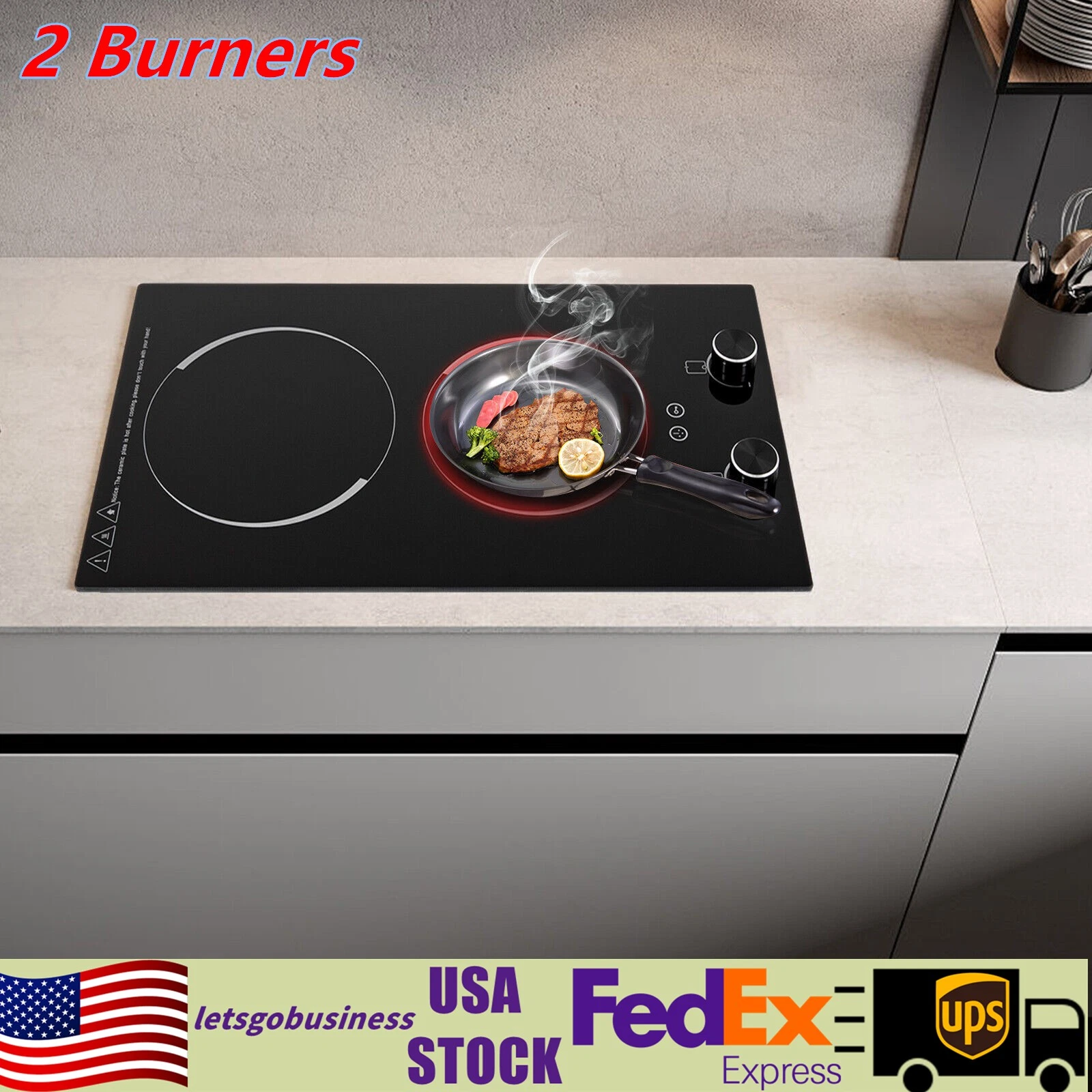 2-Burner Electric Induction Cooktop Stove Top Touch Control w/ Child Lock 2100W
