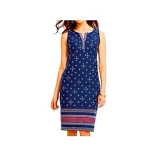 Talbots Geometric Boho Sleeveless Shift Dress Women S Navy Blue