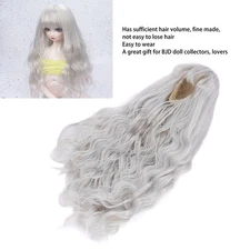 1/3BJD Doll Hair Soft Smoothly Silver Gray Naturally Curly BJD Doll Wavy HairWig