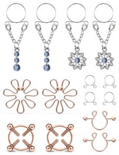 Cisyozi 5Pairs Stainless Steel Fake Nipple Rings for Women NonPiercing Chain ...