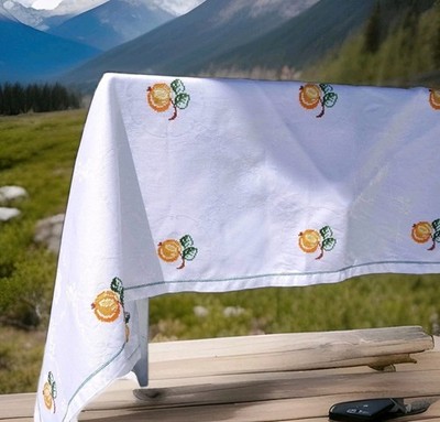 Vintage Paty Tablecloth  104''x50'' Cotton Jacquard Cross-Stitch hand embroidery