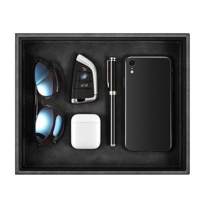 SITHON Valet Tray Desk Organizer, PU Leather 10.4'' x 8.7'' x 2'', *Black 