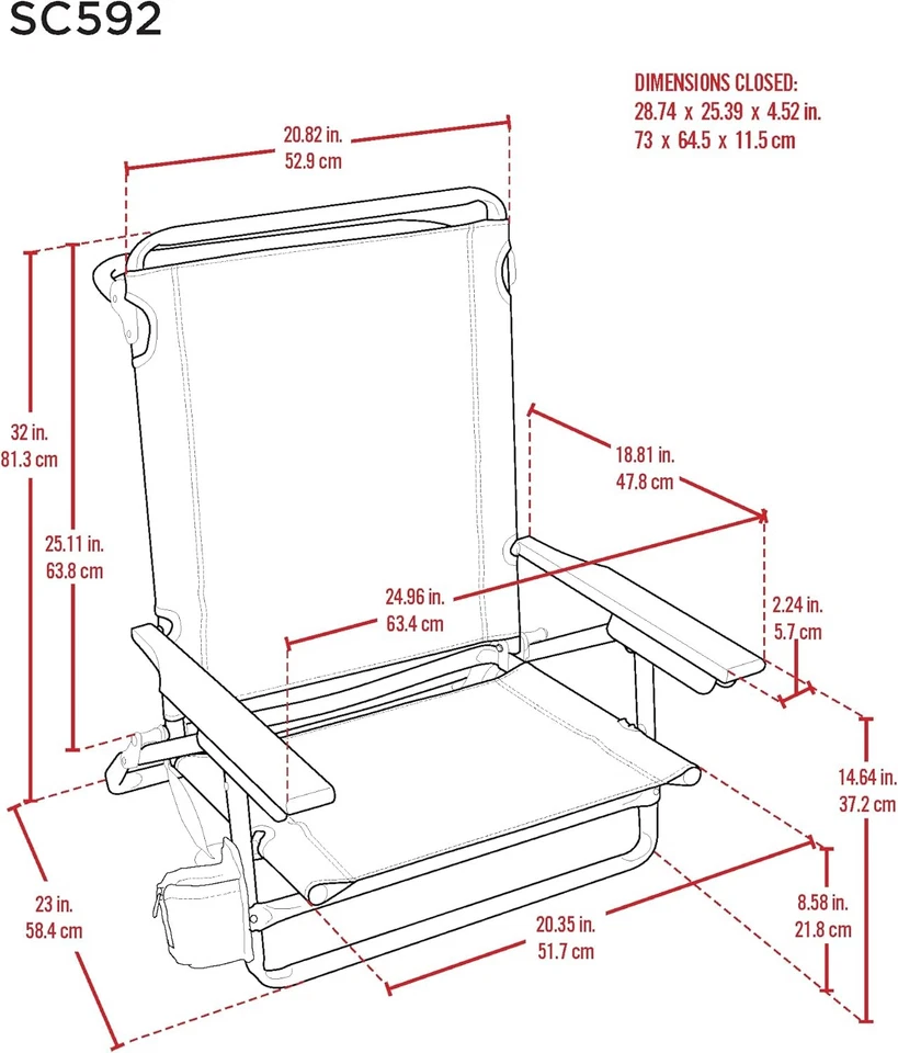 Tommy Bahama 5 posiciones 23" x 25,25" x 31,5", rayas rojas, blancas y azules  Foto 2 de 4