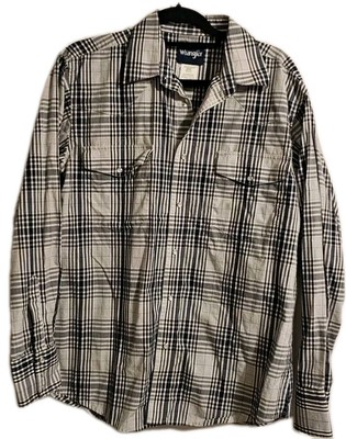 Wrangler Shirt Mens  White And Black Plaid Western Pearl Snap Large