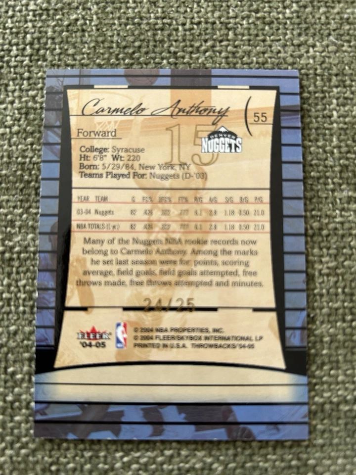 2004-05 Fleer Throwbacks - Carmelo Anthony #55 Copper /25 - Image 2 of 3