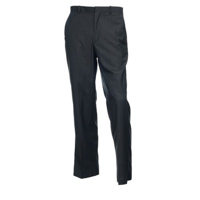 Perry Ellis Mens Flat Front Dress Pants 32 Charcoal Pinstripe Polyester Rayon