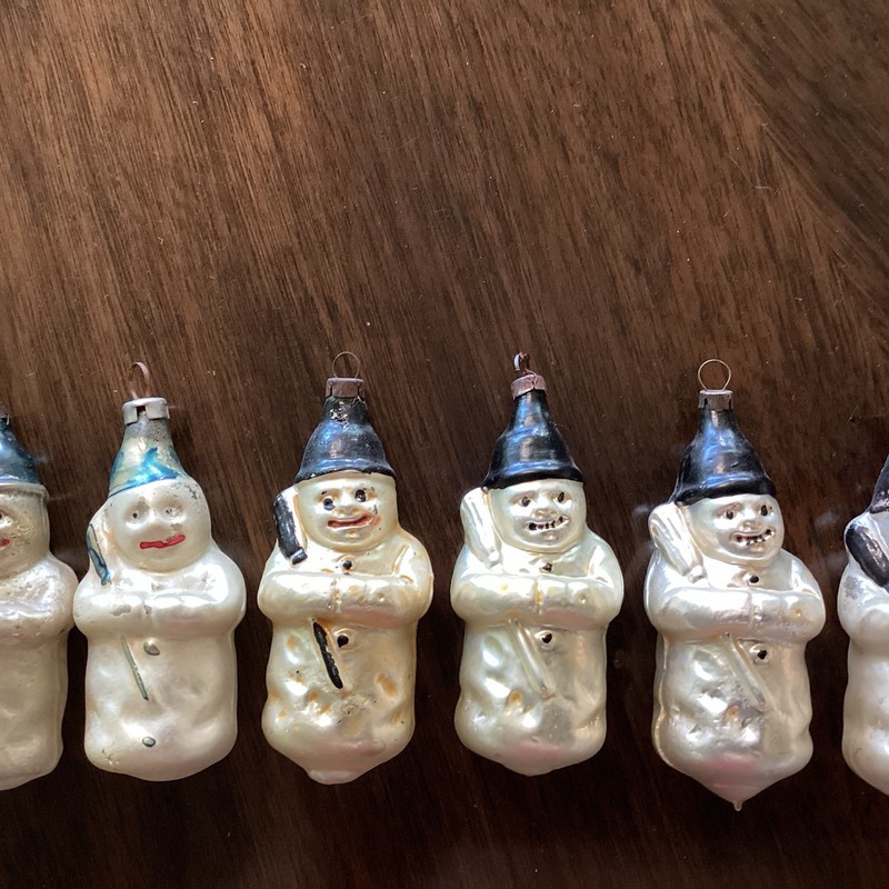 Six Antique German Snowman Christmas Ornaments