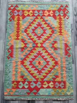 Klassischer handgefertigter afghanischer/türkischer Kelim Teppich, Azteken Wolle Vorleger, Größe 123x83 CM