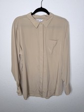 Nine West Blouse Womens Sz XL Tan Button Up Lightweight Minimalist Career NWT