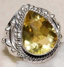 3CT Natural Lemon Citrine 925 Solid Sterling Silver Ring Sz 7 B18-7