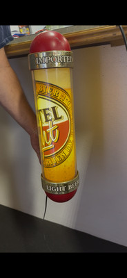 AMSTEL LIGHT BEER LIGHTED MOTION BULLET WALL MOUNT BACK BAR SIGN WORKS GREAT