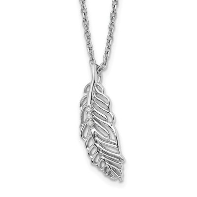 Sterling Silber Diamant Feder Anhänger Halskette 18'' für Frauen mit 2 Zoll ext.
