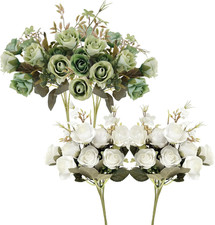 5 Stems 10 Heads Artificial Flowers Mini Roses with Leaf Bridal Bouquets for Wed