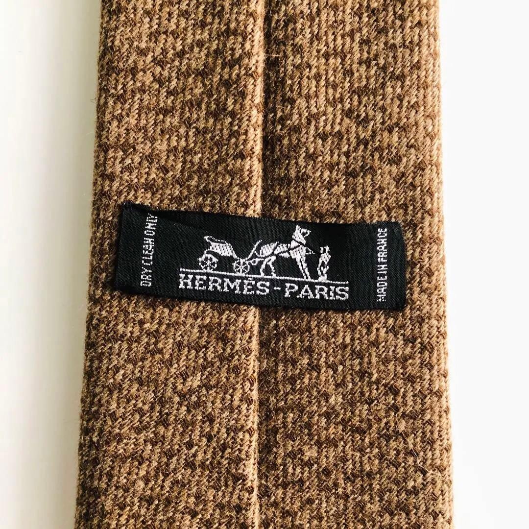 Hermes Brown Solid Tie Micro Dot Cashmere Used - image 5