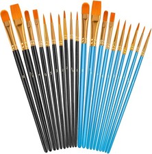 Soucolor Face Paint Brushes, 20pc Round Pointed Tip 20-Pack, Black, Blue