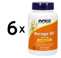 6 X NOW Foods Borage Oil, 1000Mg - 60 Softgels (277,64 Eur/Kg)