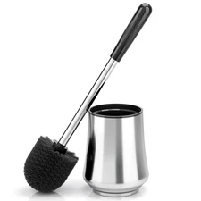 Toilet Brush and Holder Sliver Bowl with Durable Bristles Modern Scrubber Set