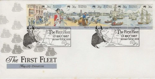 Australia 1987 - The First Fleet - Departure Strip of 5 FDC some Tone spots