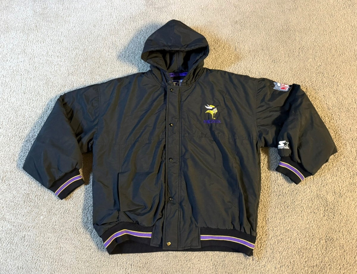 VTG 90s Starter Minnesota Vikings Hooded Jacket - Black - Size