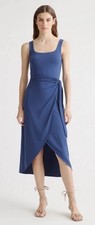 Quince Tencel Jersey Side Tie Midi Dress Navy Blue size XS