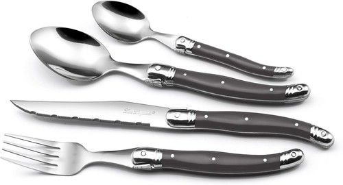 Lou Laguiole 24-Piece Rustic Flatware Set - Stainless Steel in Anthracite Grey - Picture 5 of 9
