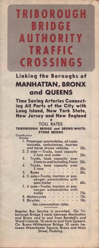 Vintage 1960's Triborough Bridge Authority Traffic Crossings Map for Manhattan