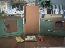 Vintage Toy Metal Tin Sears Kenmore Kitchen Play Oven Sink Refrigerator