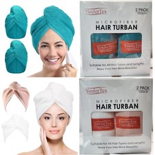 YoulerTex 2 Pack Microfiber Hair Towel Wrap 10 x 26 Inch Combo Pack, Box of 2