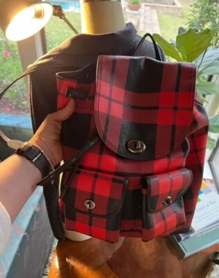COACH 赤黒 グラフィティデザイン リュック Coach Buffalo Plaid Red/ Black Leather Backpack | eBay