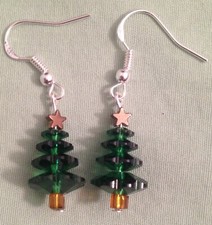 SWAROVSKI GREEN CRYSTAL CHRISTMAS TREE with STARS EARRINGS - SS or GP Ear Wires