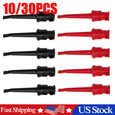 10/30Pcs Mini Grabber Test Hook Clips Insulated Black&Red for Electrical Testing