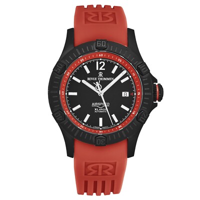Revue Thommen Mens Air speed Black Dial Red Rubber Strap Automatic  16070.4676