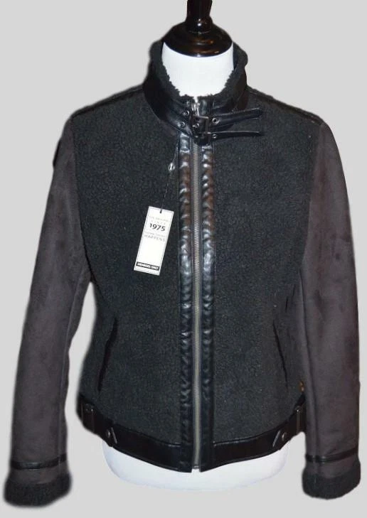 NWT MEMBERS ONLY FAUX SHEARLING & FAUX LEATHER COMBO ZIP FRONT JACKET M $128 - Image 2 of 4