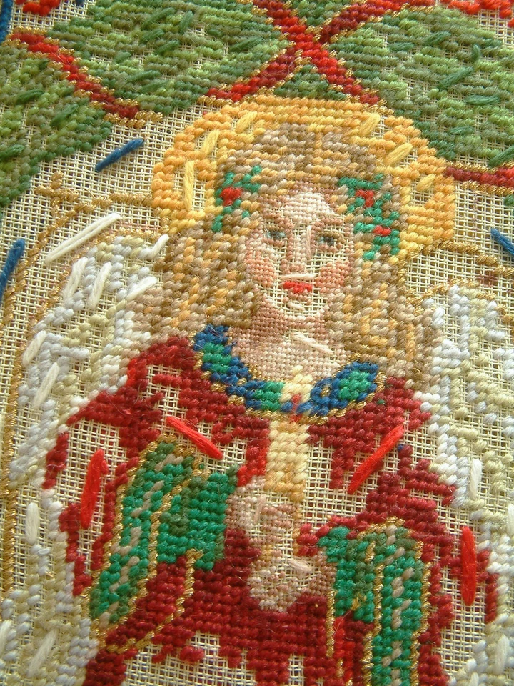 Christmas Theme Fairy Lady in Red Elegant Knots Needlepoint Canvas Preworked - Image 3 of 3