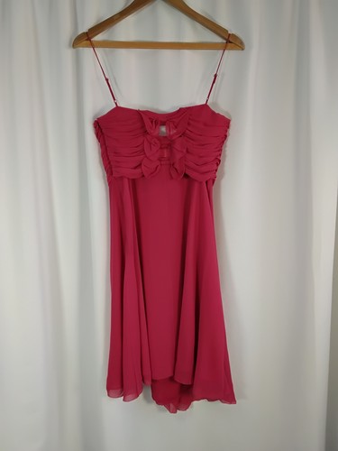 Karen Millen Pink Silk Dress UK12 Mini Ruched Spaghetti Straps Bows rrp140 BNWT - Picture 6 of 18