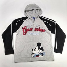 Disney Fleece Hoodie Jacket Size M Genuine Mickey Face Applique 1/4 zip Gray