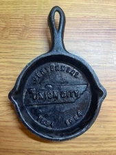 Vintage Mini Union City TN Advertising Iron Skillet 3", 100 Year Anniversary