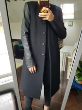 J Brand Real Leather Sleeves 100% Wool Asymmetric Coat, Sold Out Rare Xs Uk 4-6