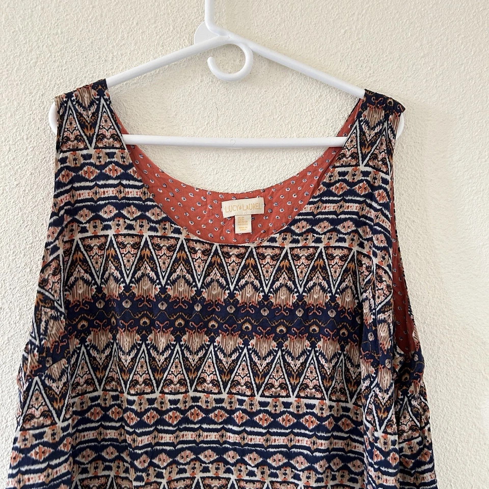 Camiseta sin mangas para mujer Lucy & Laurel 3X estampado suroeste boho vacaciones de verano Foto 3 de 4