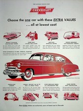 Original 1949 Chevrolet Ad: The Fleetline De Luxe 4-Door Sedan with extra value