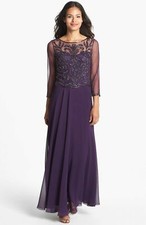 J Kara Beaded Bodice Mesh Gown Sz 12 Plum