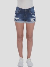 Gogo Star Girls Destroyed Cuffed Jean Shorts, Dark Wash, Size 7