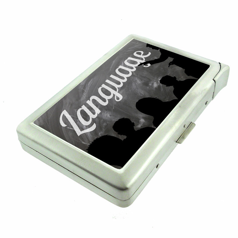 Language Em1 Cigarette Case with Built in Lighter Metal Wallet