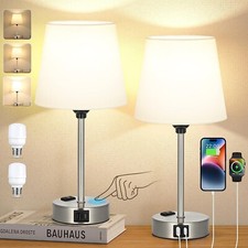 Touch Control Dimmable 2 Pack Table Lamps with USB C  Port AC Outlet Charger