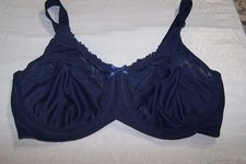 36D Lilyette Womens Navy Unlined Underwire Wide Strap Back Close Demi Bra