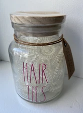 RAE DUNN Spiral Hair Ties in Clear Glass Jar Wooden Lid 25 Count New Sealed