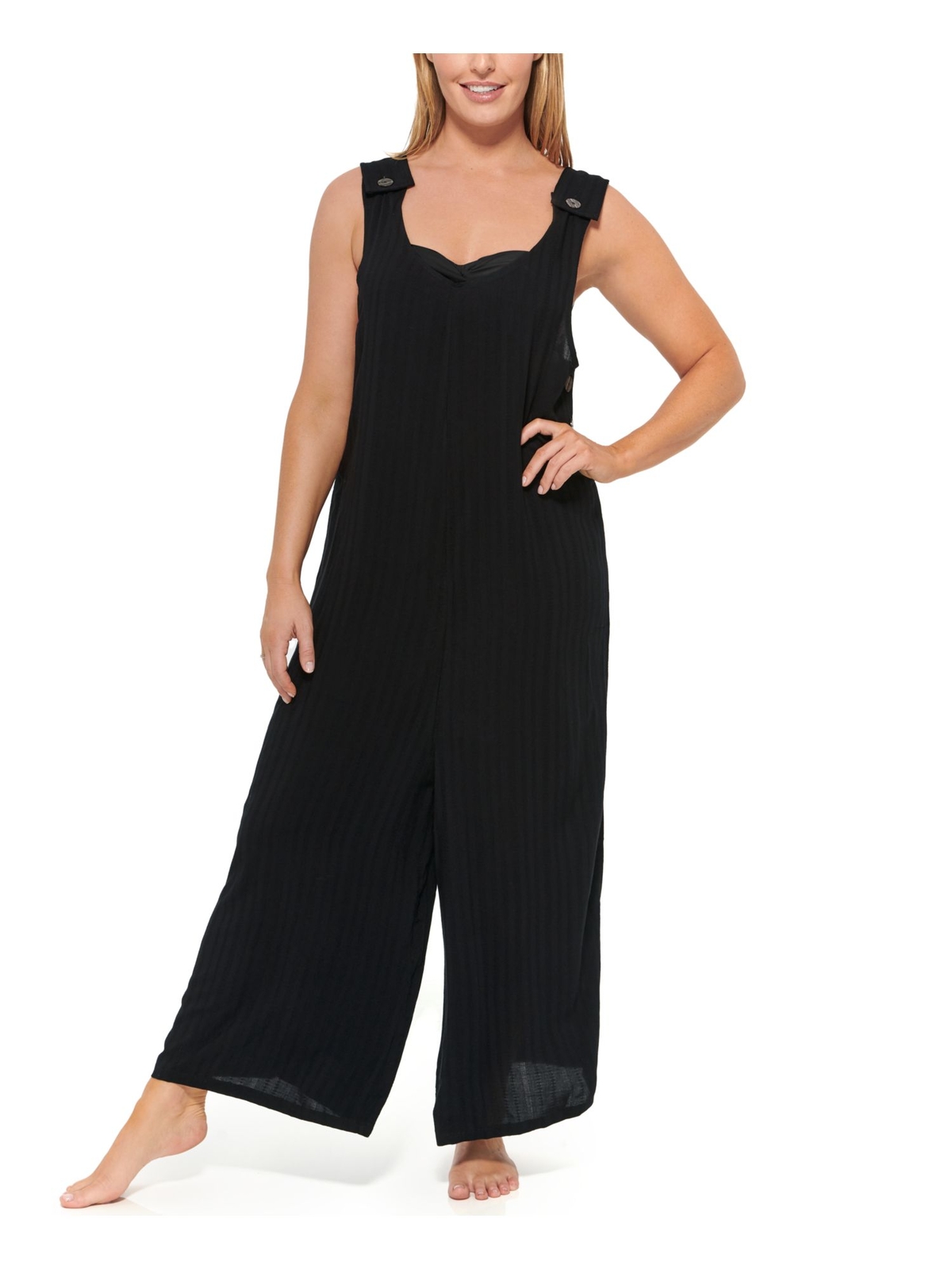 DOTTI Women's Black Jumpsuit Button Straps Royal Belize Swimsuit Cover