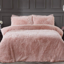 Image of Sleepdown Luxury Long Pile Faux Fur Blush Pink Super Soft Easy Care Duvet Cover 