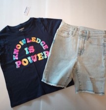 16-Girls Size 8 Old Navy "Knowledge Is Power" Tshirt, bermuda shorts NWT